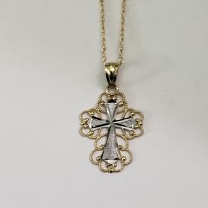 14k Yellow Gold Cross & Chain 16"